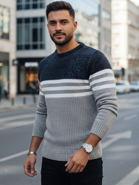 Férfi csíkos szürke pulóver Dstreet WX2230