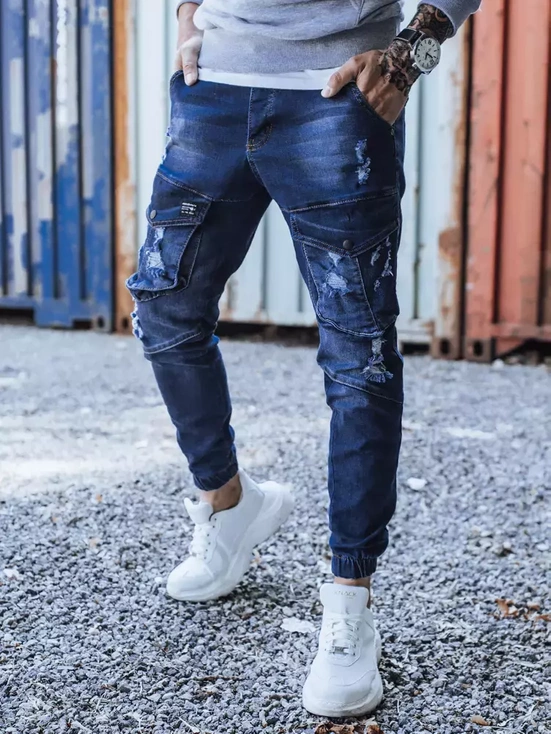 Kék férfi skinny fit farmernadrág övvel Dstreet UX3284