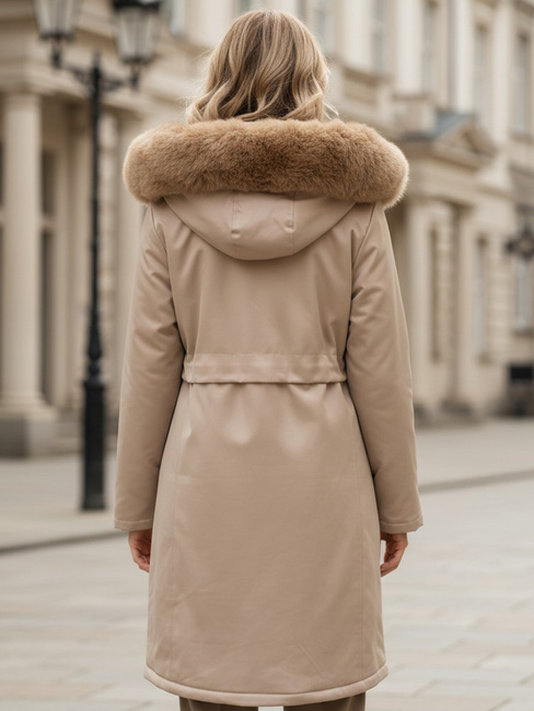 Női téli parka kabát szőrmével bézs színben Dstreet TY5112