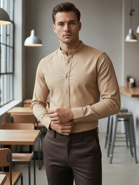 Férfi alkalmi bézs színű ing állógallérral Dstreet DX2601