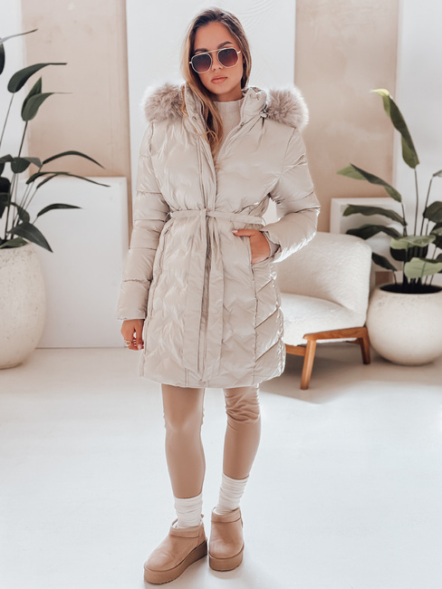 Női télikabát CASSERIE steppelt kapucnis világos bézs Dstreet TY4926