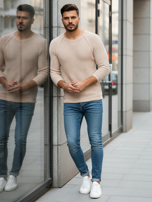 Férfi pulóver bézs színben WX1578