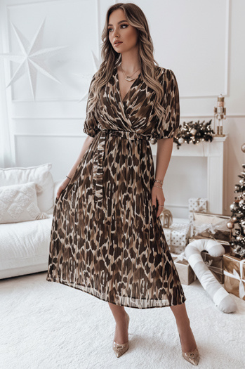 Egy méret ANIMALIA midi barna ruha Dstreet EY2552