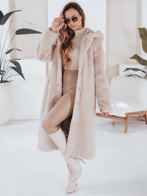 HELLOCHIC női szőrmebunda hosszú bézs Dstreet TY4987
