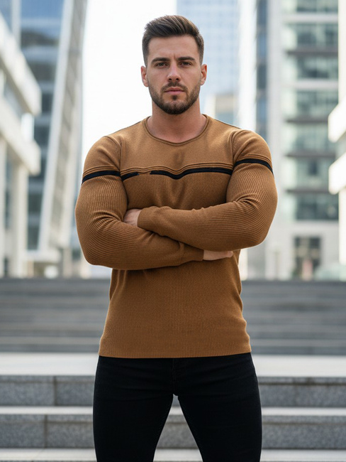 Férfi pulóver camel színben WX1625