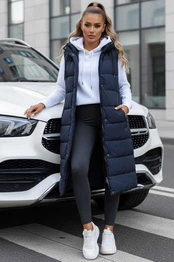 Női hosszú steppelt mellény tengerészkék Dstreet TY5252