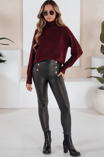 Női öko bőr leggings gombokkal fekete Dstreet UY2726 Dstreet UY2726