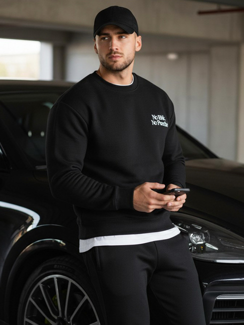 Férfi nyomtatott pulóver fekete Dstreet BX5947