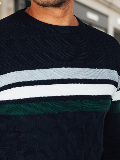 Férfi csíkos sötétkék pulóver Dstreet WX2334