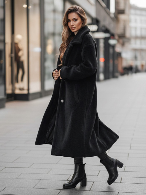 Női télikabát mackó szőrme hosszú fekete Dstreet NY0760z