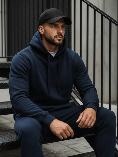 Kenguru típusú férfi pulcsi kapucnival gránátkék színben BX3001