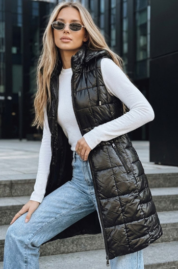 Kamizelka damska pikowana z kapturem czarna Dstreet TY5257