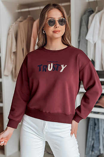 Női oversize pulóver hímzéssel SOFTRUS bordó Dstreet BY1407