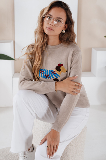 Női CHICPAWS kutya applikációval díszített pulóver bézs Dstreet MY2543