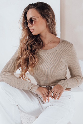 Női bordázott pulóver NOLVIE bézs Dstreet MY2496