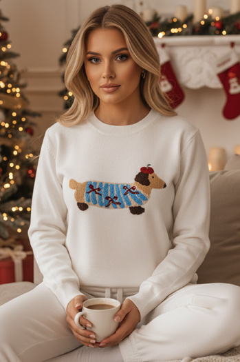 Női pulóver kutyás applikációval CHICPAWS krém Dstreet MY2542z