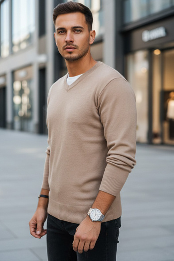 Férfi teve színű pulóver Dstreet WX2318