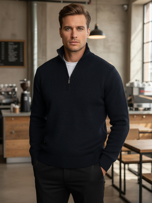 Férfi álló pulóver, szigetelt, sötétkék Dstreet WX2352