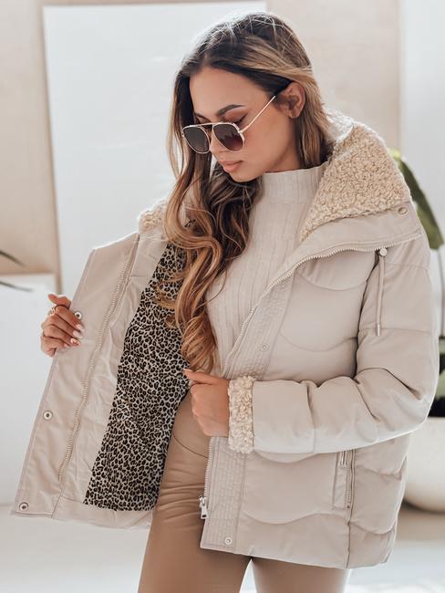 WARMMISS női steppelt télikabát kapucnival világos bézs Dstreet TY4923