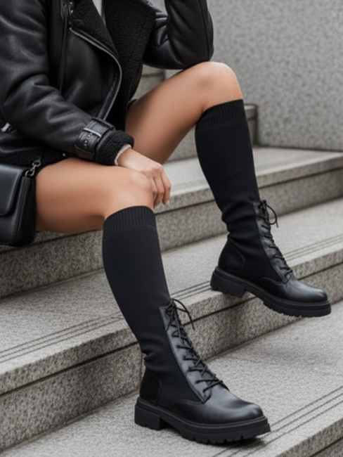 Női zoknis csizma fekete Dstreet ZY1014 ZY1014