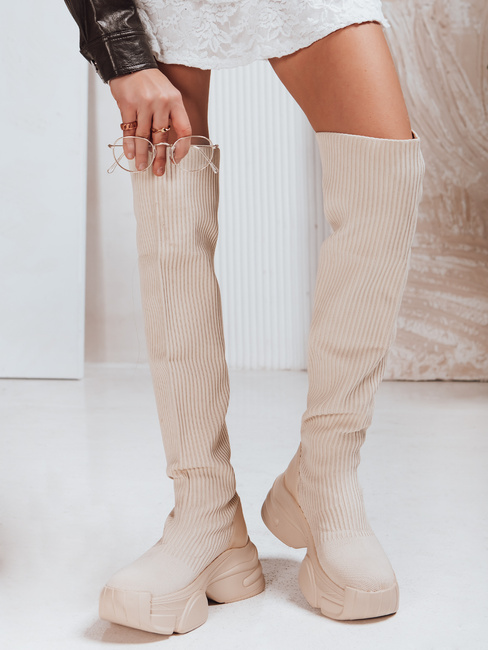 Női zoknis csizma bézs Dstreet ZY1322 ZY1322