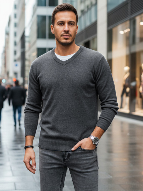 Férfi világos szürke, nyakig érő pulóver Dstreet WX2316