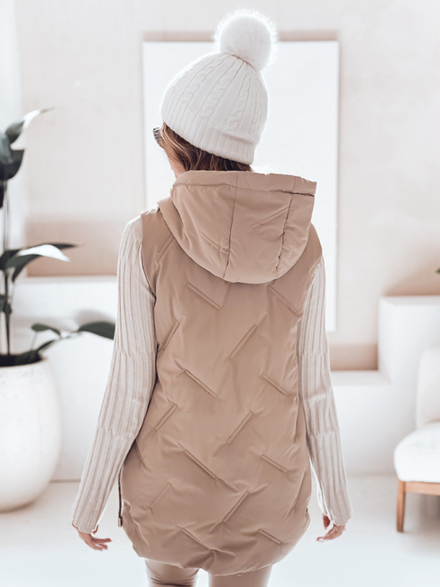 Női steppelt kapucnis mellény camel színben Dstreet TY5107