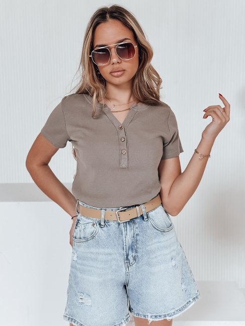 Női egyméretű bordázott blúz KISS LOOK barna Dstreet RY2827