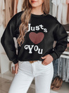 Női túlméretezett nyomtatott pulóver JUST LOVE YOU fekete Dstreet BY1472