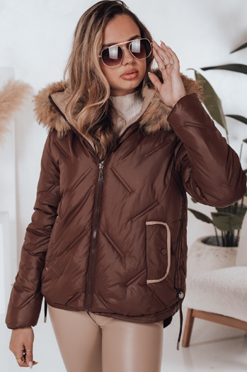 Női télikabát COLDLIKE steppelt, kapucnival barna Dstreet TY5003