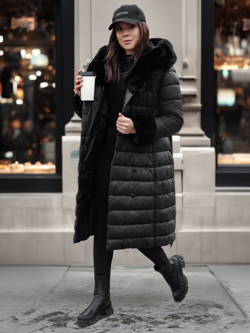 Női steppelt hosszú dzseki ZAELEGANTE fekete Dstreet TY4779