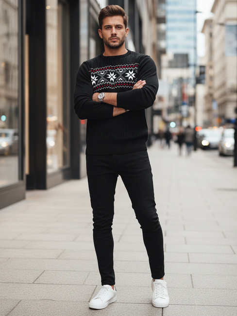 Férfi fekete pulóver Dstreet WX2276
