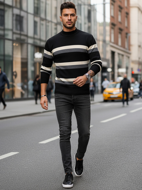 Férfi csíkos pulóver Szín Fekete DSTREET WX2127