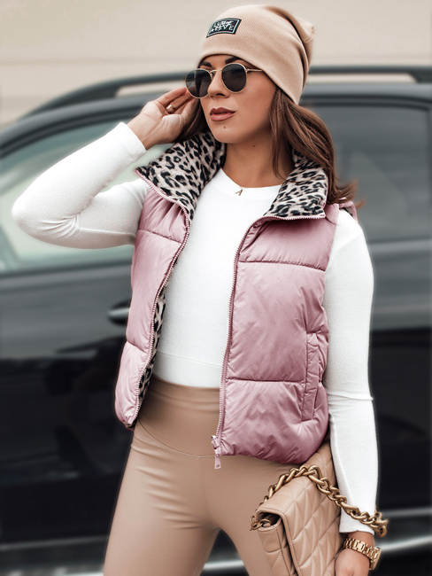 Női LEOVELLA átmeneti rövid steppelt kétirányú rózsaszín mellény Dstreet TY5492