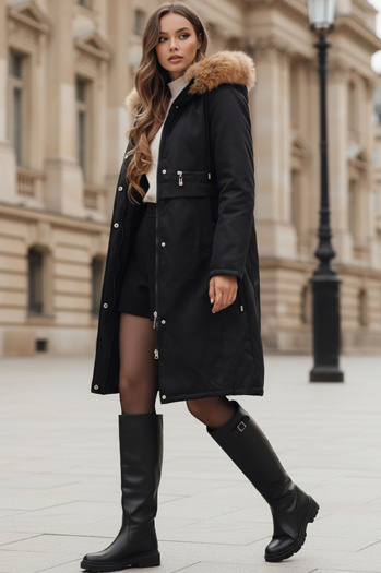 Női téli parka kabát műszőrmével fekete Dstreet TY5110 TY5110