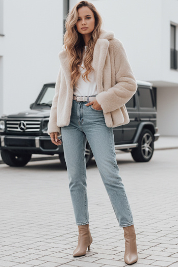 Női szőrmebunda GLAMFLUFFY rövid bézs Dstreet TY4984