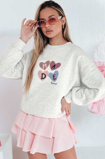 Női túlméretezett pulóver szívekkel MADELIN szürke Dstreet BY1459