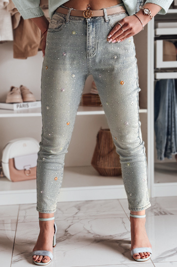 Női virágos farmer skinny nadrág PERLAON kék Dstreet UY2477