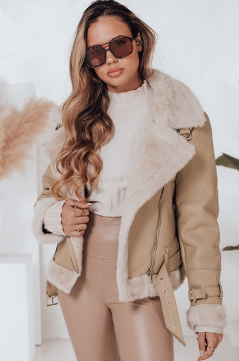 Női téli ramones kabát szőrmével bézs Dstreet TY4993