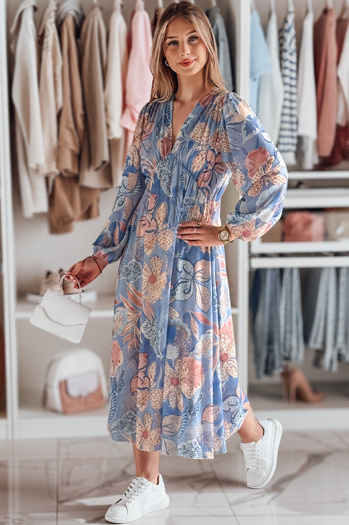 Egy méretű midi virágos ruha LILOVIE világoskék Dstreet EY2570