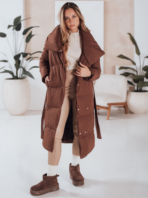 Női hosszú steppelt kabát FAVI barna Dstreet TY4962