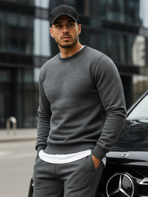 Férfi pulcsi kapucni nélkül antracit színben BX2405