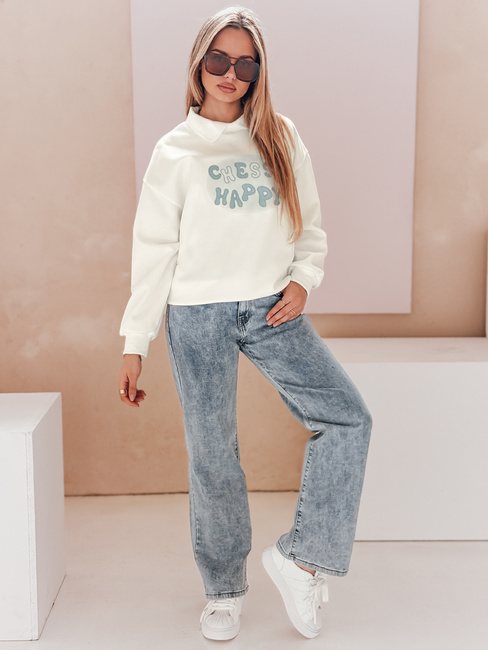 Női nagyméretű nyomtatott pulóver HAPIRES fehér Dstreet BY1484