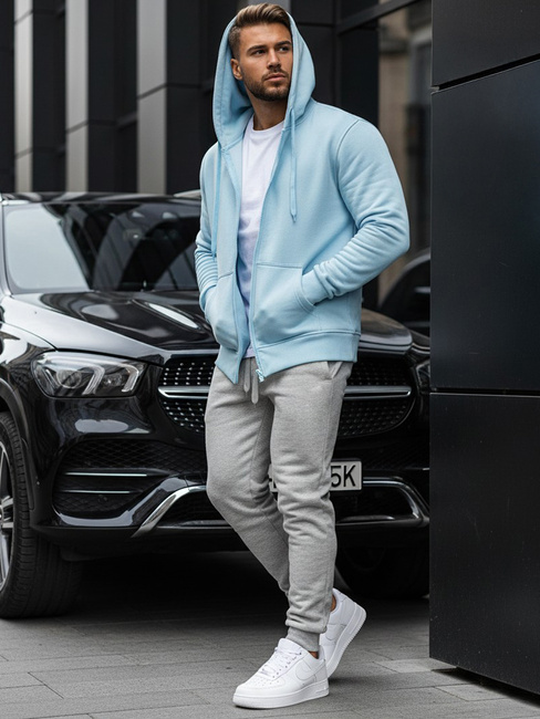 Nyitható férfi pulcsi kapucnival világoskék színben Dstreet BX4246