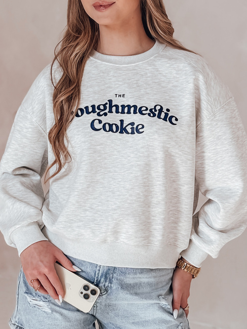 Női oversize pulóver COOKIES nyomtatással világosszürke Dstreet BY1444