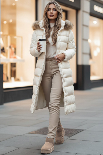 Női steppelt téli kabát kapucnival CROMBILA fehér Dstreet TY4101z