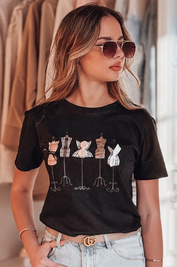 Női nyomtatott póló MANETEE fekete Dstreet RY2729