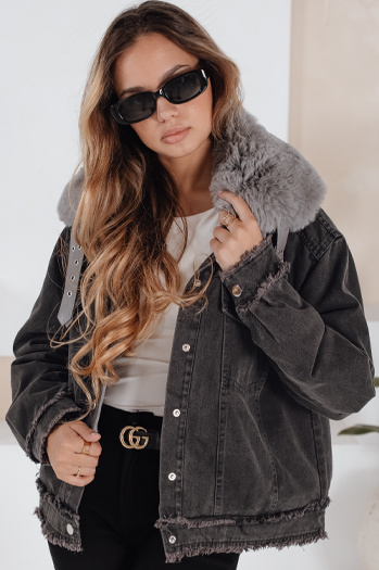 Női FURDENIM farmer dzseki műszőrmével sötétszürke Dstreet TY5185