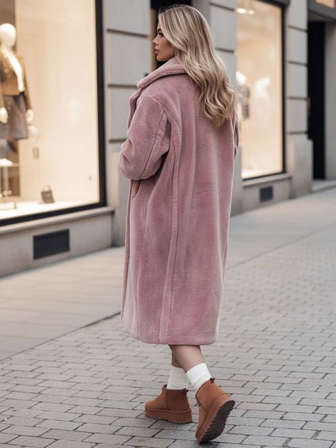 Női télikabát LUXERII hosszú szőrme kabát rózsaszín Dstreet TY4689z