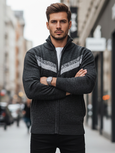 Férfi kigombolt pulóver sötétszürke Dstreet WX2260z